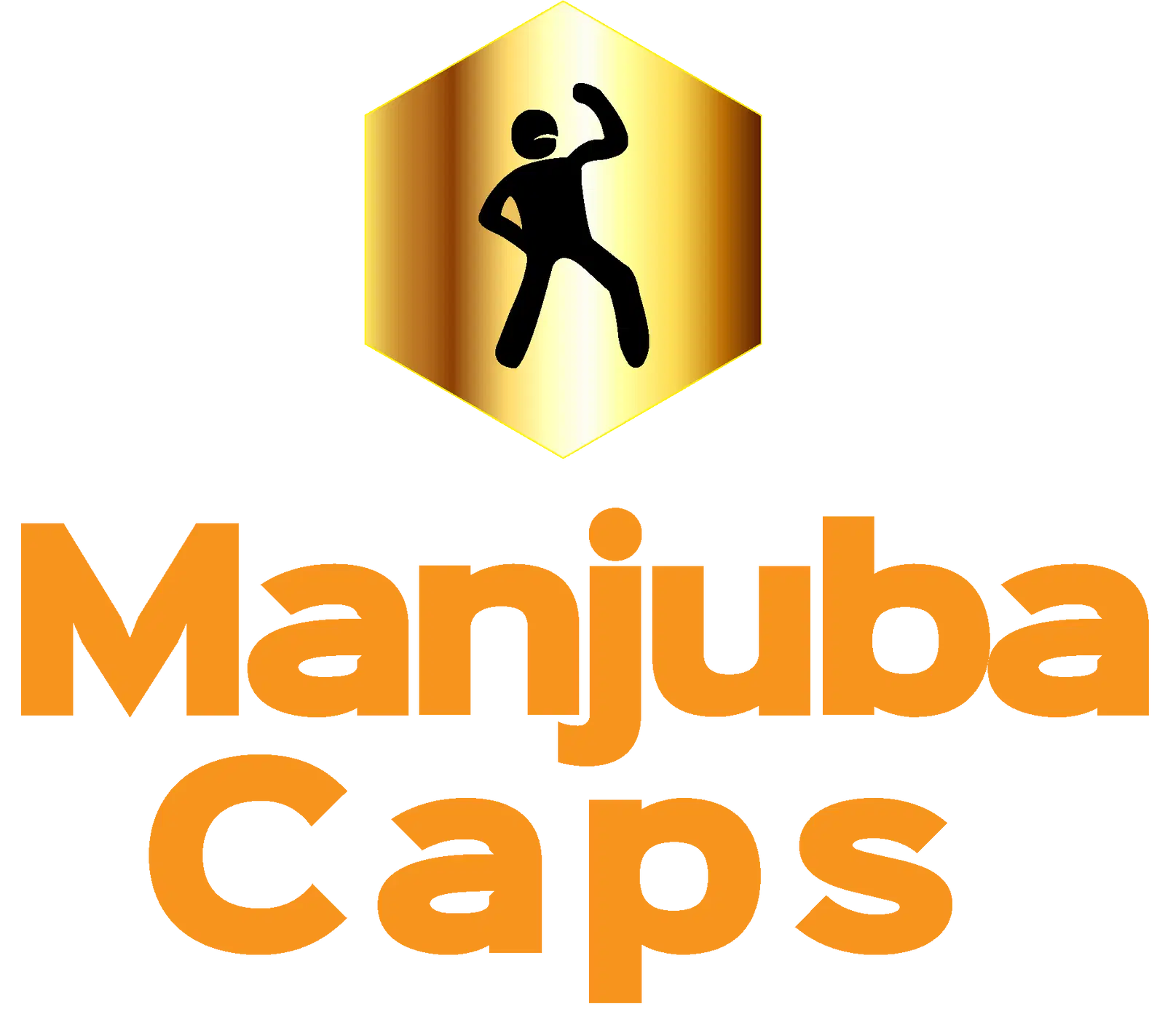 ManjubaCaps logo – gold hexagon with man flexing